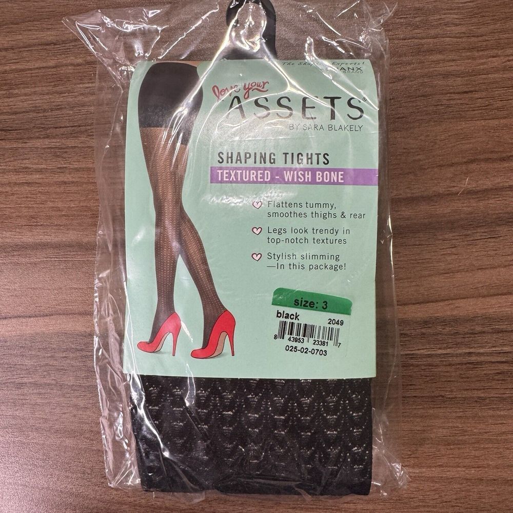 Assets by Sara Blakely Spanx Textured Wishbone Shaping Tights Black Size 3 NWT‎